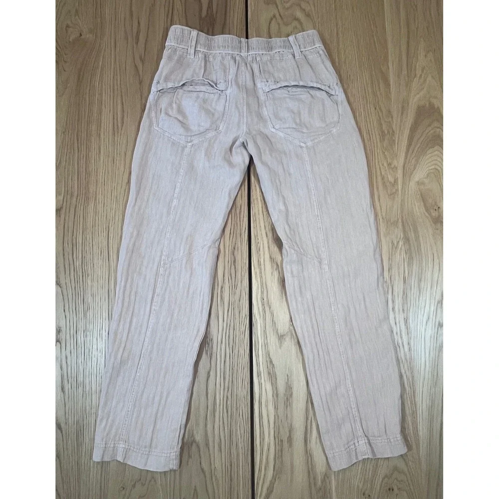 Free People Utility Pants Women Size Small Pink Linen Blend Herringbone Boho